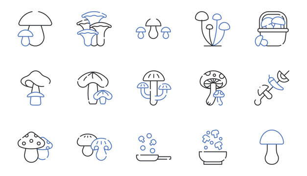 Mushroom and Fungi Line Icons Set Editable Stroke Vector Illustration