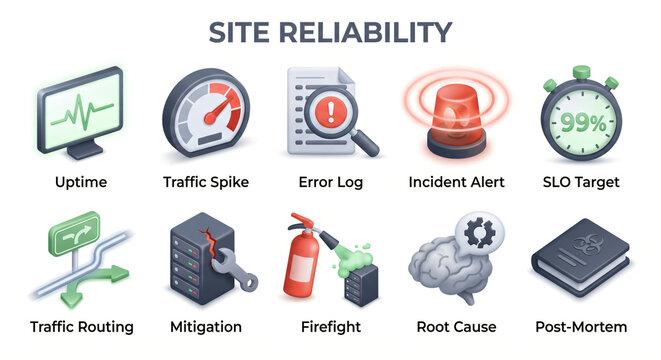 3D Site Reliability Engineering and System Monitoring Icon Set