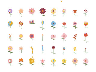 Obraz premium Colorful Flower Icons, Floral Symbols, Vector Illustrations, Garden Elements