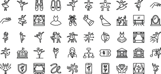Ballerina Dance Minimal Line Icons Collection – Ballet Outline Vector Set © mdaftabahmed