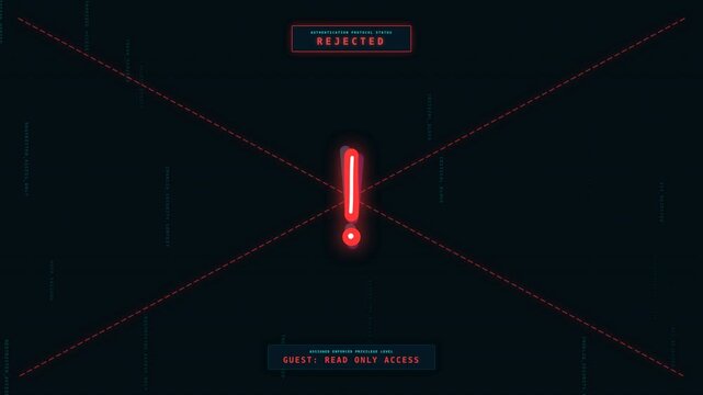 Dynamic motion animation featuring a glowing red exclamation mark with digital effects and futuristic design elements for alert or warning themes.