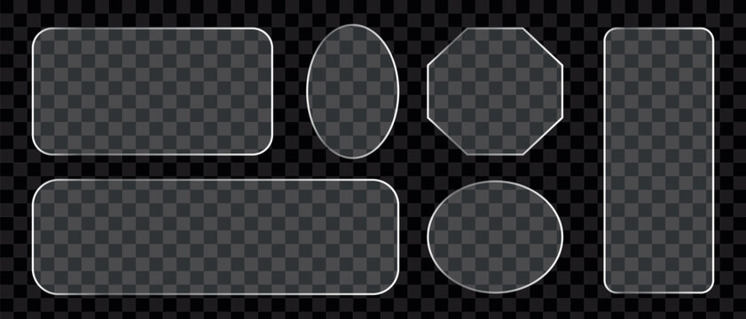 Transparent Glass UI Shapes Collection with Modern Frosted Effect and Rounded Frames.