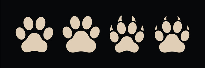 Set of animal paw prints with and without claws © MdBillal
