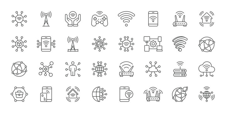 Wireless Network icons in line design. wireless, network, wifi, signal, connection, internet, technology on white background vector. Wireless Network editable stroke icon