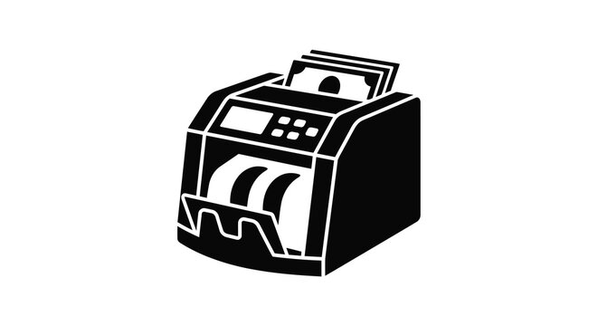 Money counter machine silhouette black and white vector graphic
