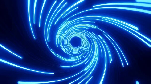 Colorful Spiral Tunnel With Digital Streaks. Swirling Neon Tunnel With Flashing Data Streams