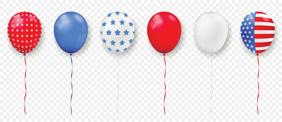 Obraz premium Realistic balloons for Independence Day isolated on transparent background