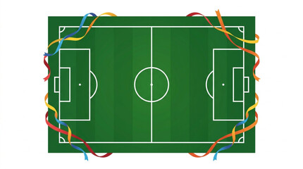 Soccer Field with Festive Ribbons Celebration Top View. © ynt