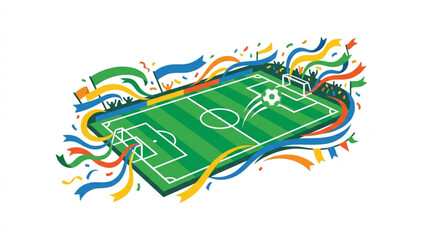 Soccer Field with Flags and Confetti Illustration. © ynt