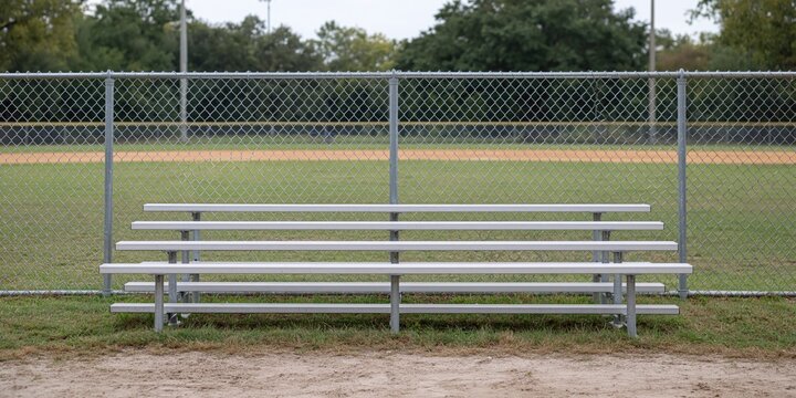 Bleachers in the park against the field fence
