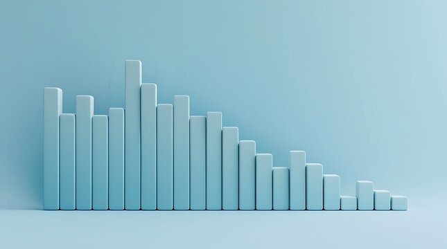Descending blue bar graph representation showing decline in values against light background.
