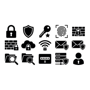 Internet Security Icons Set &ndash; Black Silhouette Vector Clip Art on White Background