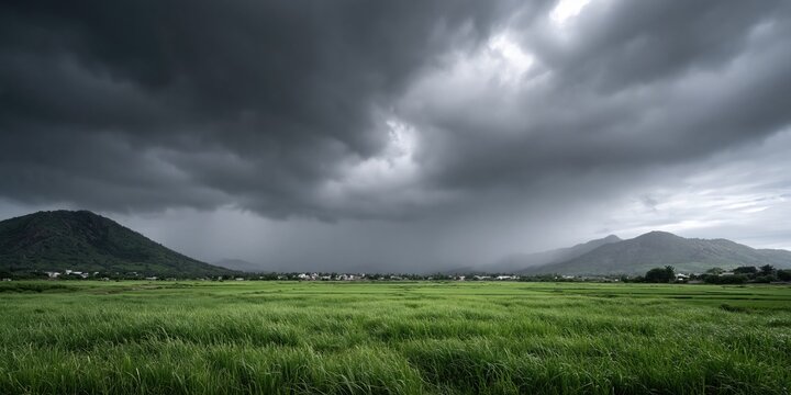 Monsoon season - rainclouds over landscape in the southwest, Tucson Arizona regional weather