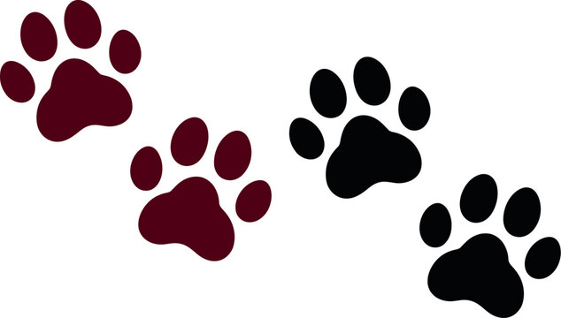 Seamless black cat paw print pattern vector on white background