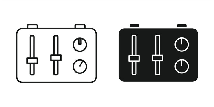 Black and white audio mixer control panels with knobs and sliders