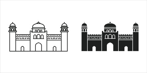 Black and white of two opposing castles with domes © JakirStock