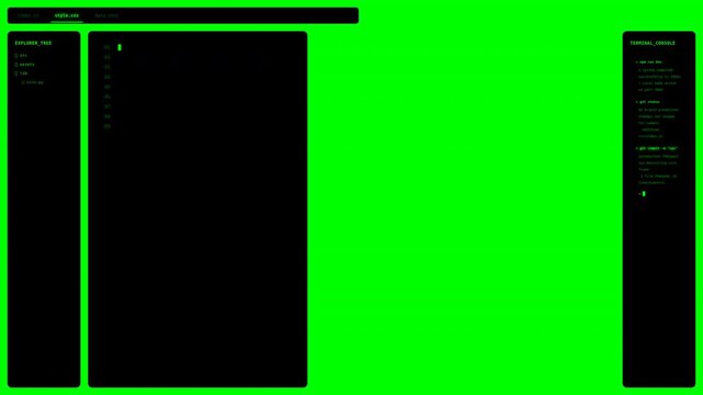 Dynamic motion animation of a futuristic digital interface with vibrant green background and animated data elements for technology and digital communication.
