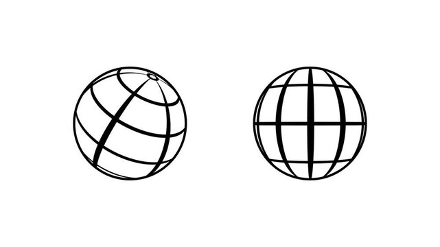 3D planet globe icon with a looping rotation animation. Planet made of a grid of lines.