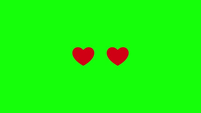 Two red hearts growing in size. Animation of eyes in love. They widen together and then one after the other.