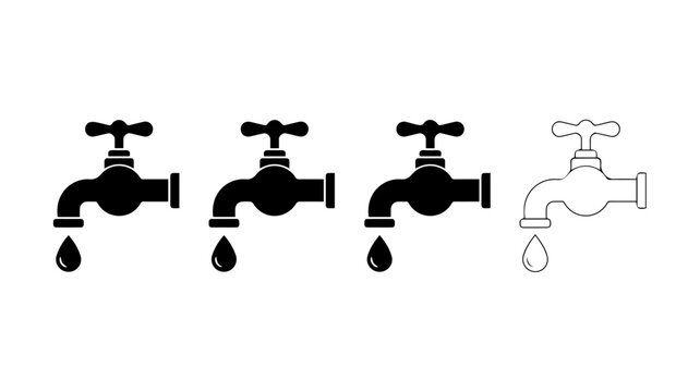 Faucet icons set. Water tap collection.