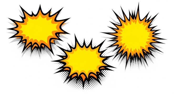 Three Yellow Comic Book Explosion Speech Bubbles.