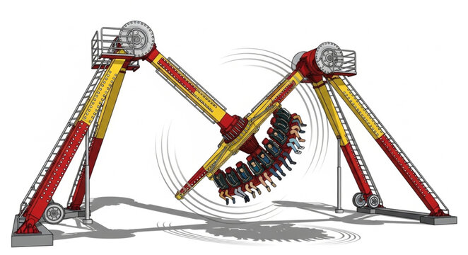 Thrilling amusement park ride in motion with people enjoying the extreme fun.