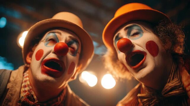 Friendly Clowns Entertaining Together