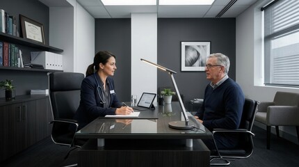 Naklejka premium Professional Medical Consultation Between Doctor And Patient In Modern Office