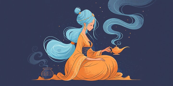 female genie in magic lamp