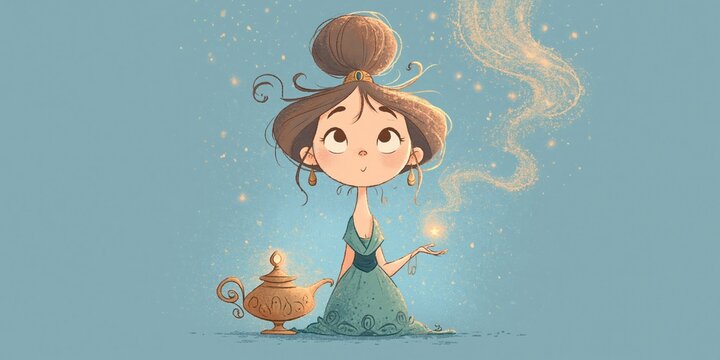 female genie in magic lamp