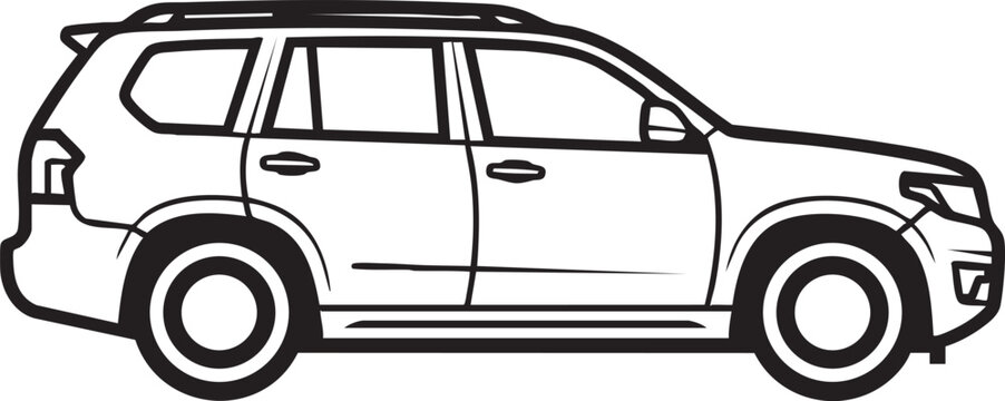 Black and white illustration of a suv