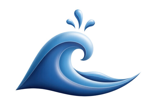 Stylized blue ocean wave vector illustration isolated on transparent background