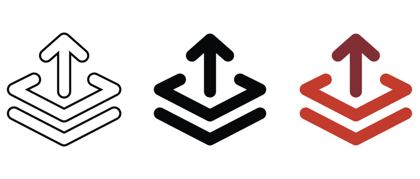 Layered upload icon with an arrow indicating multiple levels of data transfer.