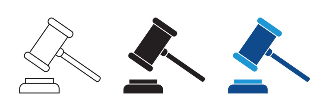 Judge Gavel Icon Vector Collection in Outline and Solid Style for Legal and Justice Design