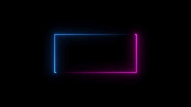 Glowing neon square rectangle picture frame icon animation shape frame rotation footage round border frame.