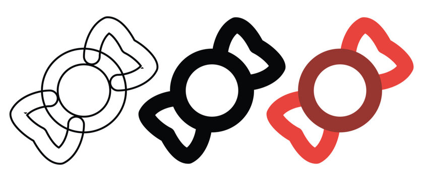 Candy sweet wrapper icon set featuring thin line solid black and red color design elements for web.