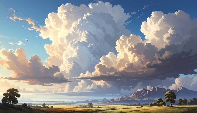 Dramatic clouds over a rural landscape