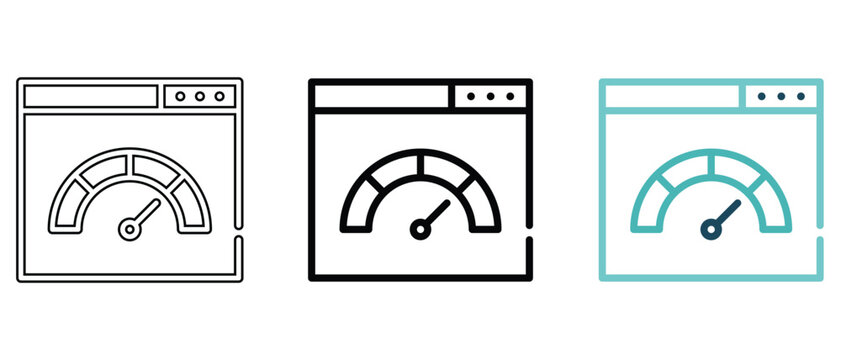 Page speed optimization icons showing website loading performance and dashboard speed measurement tool.