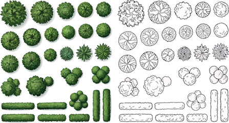 Set of top view trees and bushes for architectural landscape design © SampaRani