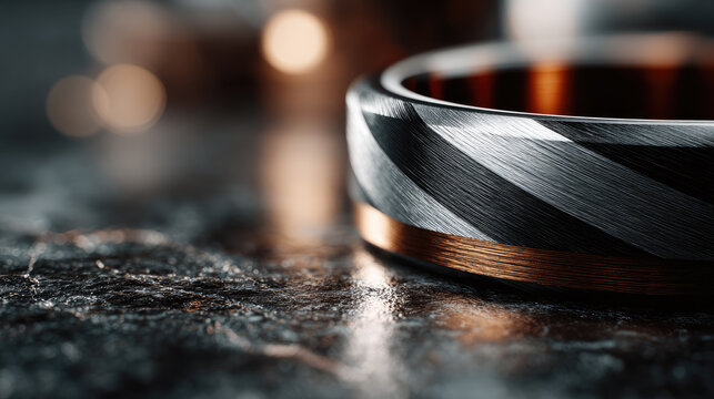 Elegant spinner ring featuring brushed dark metal and striking copper accents, symbolizing stress relief, mindfulness, and a modern approach to managing anxiety