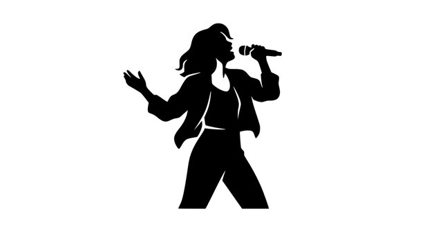 Modern female singer silhouette vector illustration music performance and microphone concept design