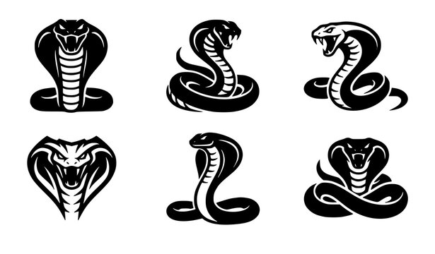 Modern cobra vector logo illustration set with geometric snake silhouette branding design