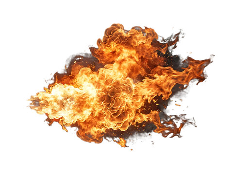 Explosive Fire Blast with Smoke and Embers on Transparent Background
