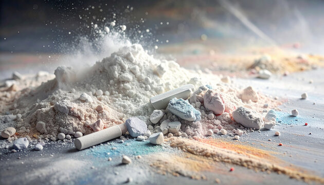 Chalk dust explosion with pastel colored pieces