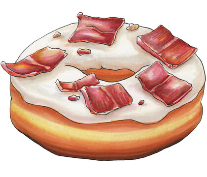 Isolated markers illustration of maple bacon donut with black outline