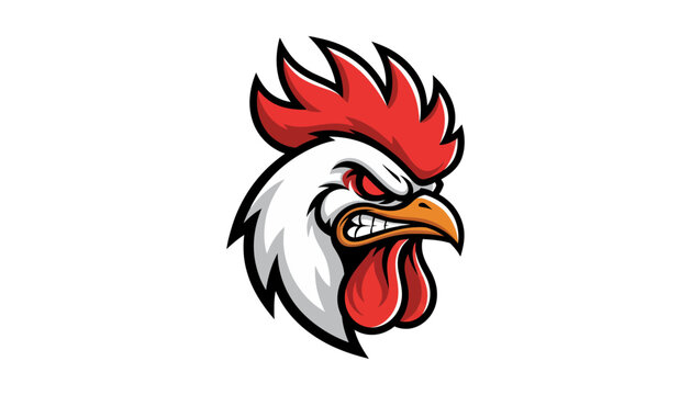 Stylized aggressive rooster mascot head