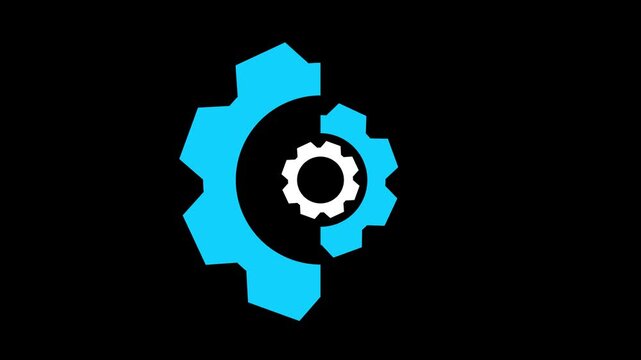 Mechanical Cogwheel or Settings Gear Icon Continuous Rotation on Black Background