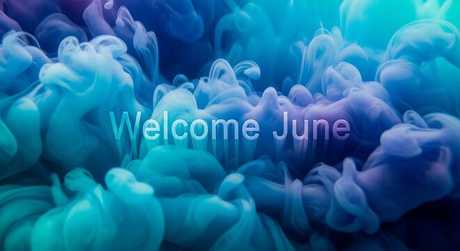 Colorful underwater bubbles with June greeting text overlay.