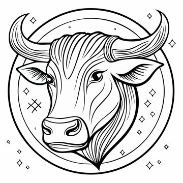T&ecirc;te de taureau stylis&eacute;e en noir et blanc