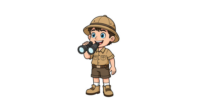 Cartoon boy explorer with binoculars